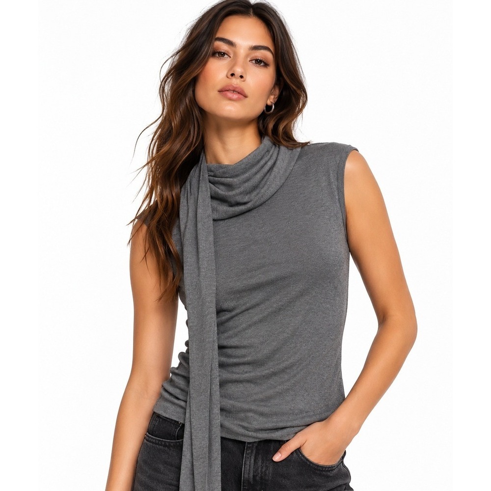 H&M Divided Gray Draped Cowl Neck Scarf Sleeveless Top Size M